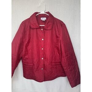 JG Hook Women’s Red Quilted Jacket Coat Floral Stitch Snap Front Size XL